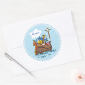 カスタマイズ可能なノアのアークベビーバプテスマ、ボーイブルー ラウンドシール (封筒)