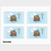 カスタマイズ可能なノアの方舟 赤ちゃん 洗礼式 男の子 ブルー 長方形シール (シート)