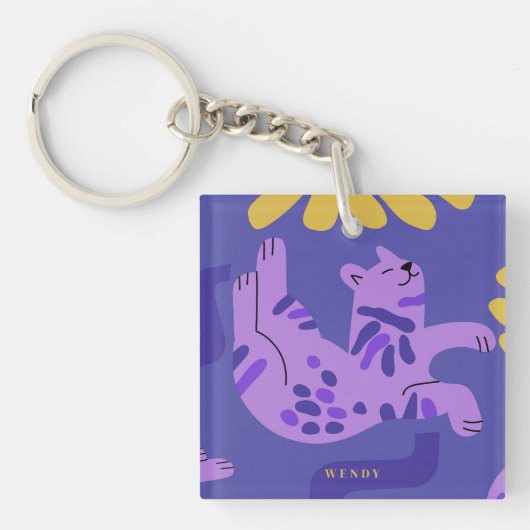 カスタマイズ可能なハッピーキティ猫パープル キーホルダー (正面)