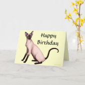 カスタマイズ可能なハッピーバースデーのシャム猫カード カード (黄色い花)