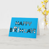 カスタマイズ可能なハッピーバースデーのバイクのスタイルの青い色 カード (黄色い花)