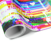 カスタマイズ可能なハッピーバースデーカラフルグリッチギター ラッピングペーパー (ロールコーナー)