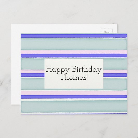 カスタマイズ可能なハッピーバースデーカードストライプの ポストカード (正面/裏面)