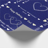 カスタマイズ可能なハッピーバースデーパパネイビーダークハート ラッピングペーパー (角)