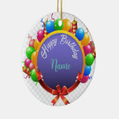 カスタマイズ可能なハッピーバースデーラベル セラミックオーナメント (右)