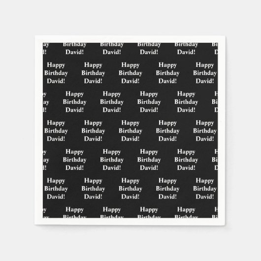 カスタマイズ可能なハッピーバースデー文字 |黒と白 スタンダードカクテルナプキン (正面)