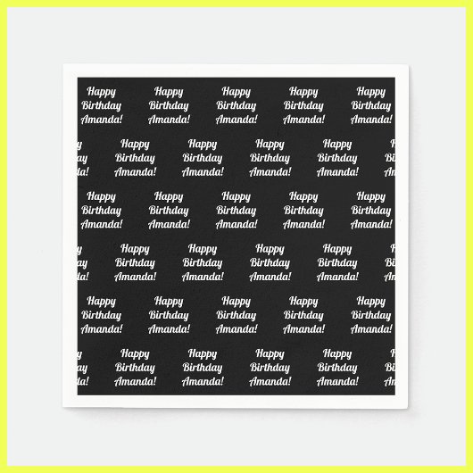 カスタマイズ可能なハッピーバースデー文字 |黒と白 スタンダードカクテルナプキン