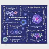 カスタマイズ可能なハッピーバースデーMom Navy Darkフローラ ラッピングペーパー (フラット)