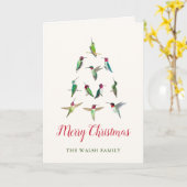 カスタマイズ可能なハミングバードクリスマスツリー カード (黄色い花)