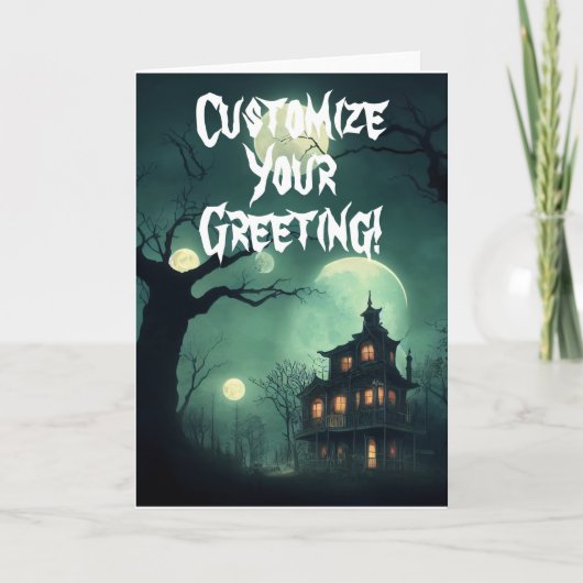 カスタマイズ可能なハロウィン ハウス 折り紙カード カード (正面)