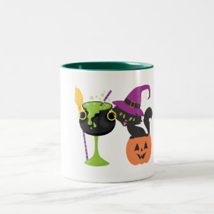 カスタマイズ可能なハロウィーンウィッチブリューブラックキャット ツートーンマグカップ