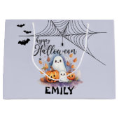 カスタマイズ可能なハロウィーントリックまたは治療バッグ大 ラージペーパーバッグ (正面)