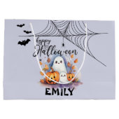 カスタマイズ可能なハロウィーントリックまたは治療バッグ大 ラージペーパーバッグ (裏面)