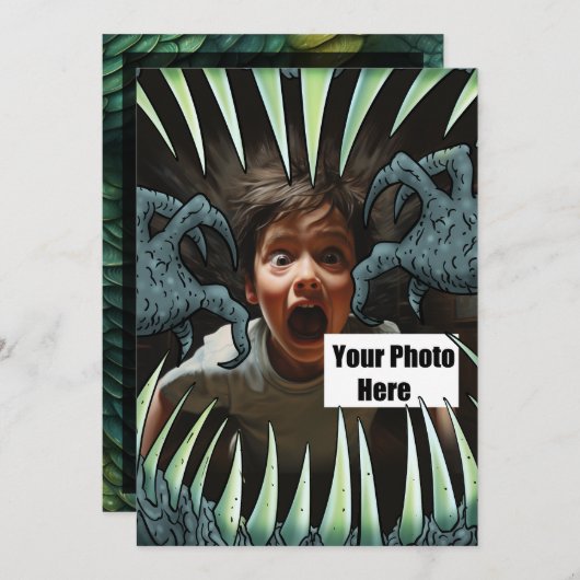 カスタマイズ可能なハロウィーンモンスターマウス 招待状 (正面/裏面)