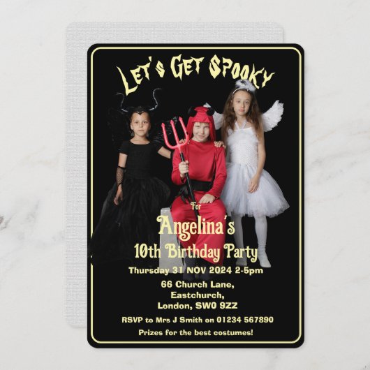 カスタマイズ可能なハロウィーン子供の誕生日 招待状 (正面/裏面)