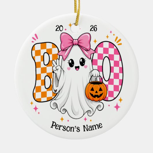 カスタマイズ可能なハロウィーンBOO セラミックオーナメント (正面)