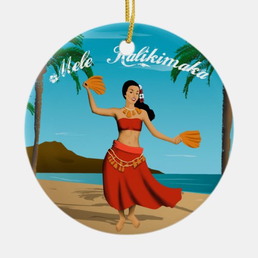 カスタマイズ可能なハワイのヴィンテージMele Kalikimaka セラミックオーナメント (正面)