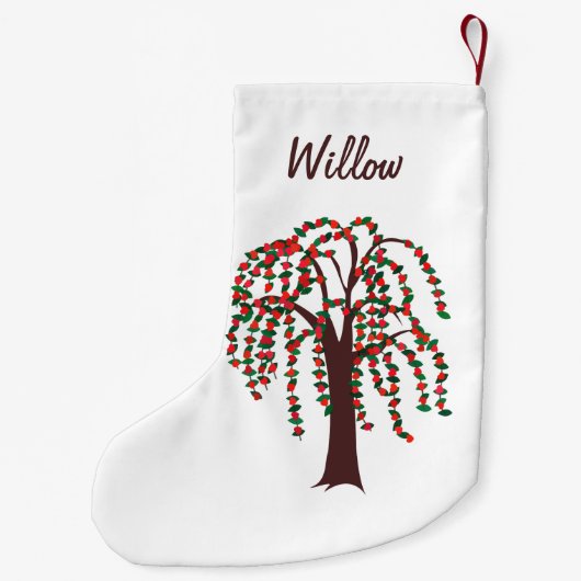 カスタマイズ可能なハートが付いているヤナギの木- スモールクリスマスストッキング (裏面)