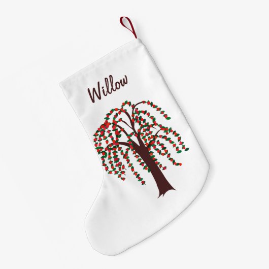 カスタマイズ可能なハートが付いているヤナギの木- スモールクリスマスストッキング (裏面 (吊り時))