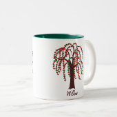 カスタマイズ可能なハートが付いているヤナギの木- ツートーンマグカップ (正面右)