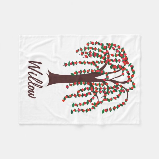 カスタマイズ可能なハートが付いているヤナギの木- フリースブランケット (正面(横))