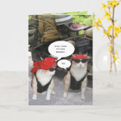 カスタマイズ可能なバイクもしくは自転車に乗る人猫 カード (黄色い花)