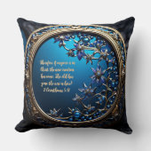 カスタマイズ可能なバイブルの詩と金ゴールドのギラギラする青 クッション (正面)