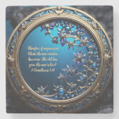カスタマイズ可能なバイブルの詩と金ゴールドのギラギラする青 ストーンコースター (正面)