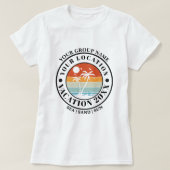 カスタマイズ可能なバカンス ヤシの木 バッジ Tシャツ (デザイン正面)