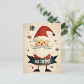 カスタマイズ可能なバナーを持ったかわいいサンタ シーズンポストカード (スタンド正面)
