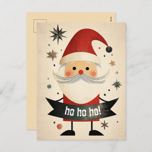 カスタマイズ可能なバナーを持ったかわいいサンタ シーズンポストカード (正面/裏面)
