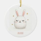 カスタマイズ可能なバニーが大好き可愛いソフバニー セラミックオーナメント (正面)