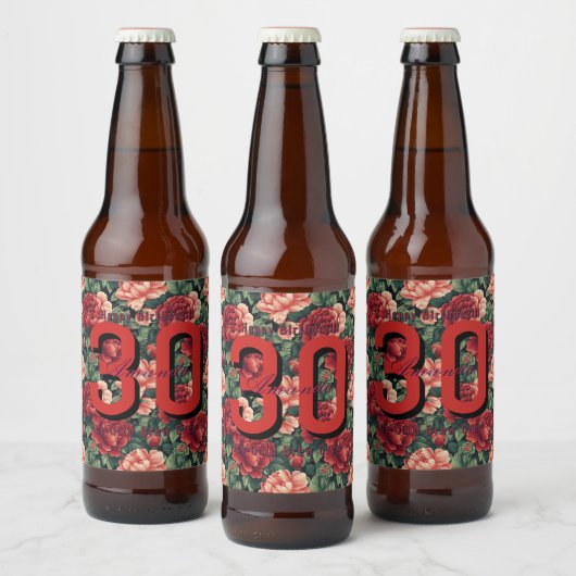 カスタマイズ可能なバラの花の誕生日 ビールラベル (ボトル)
