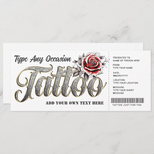 カスタマイズ可能なバラタトゥーギフト証明書チケット 招待状 (正面/裏面)