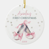 カスタマイズ可能なバレリーナベビーガール1stクリスマス セラミックオーナメント (正面)