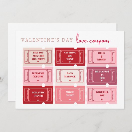 カスタマイズ可能なバレンタインのギフトクーポンカード 招待状 (正面/裏面)