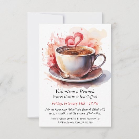 カスタマイズ可能なバレンタインのブランチ – 暖かいハート 招待状 (正面)