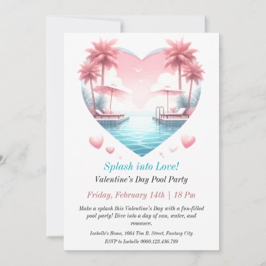 カスタマイズ可能なバレンタインのプールパーティー 招待状 (正面)