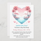 カスタマイズ可能なバレンタインのプールパーティー 招待状 (正面/裏面)