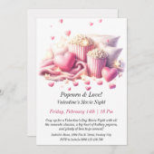 カスタマイズ可能なバレンタインのムービーナイト – Popcorn 招待状 (正面/裏面)