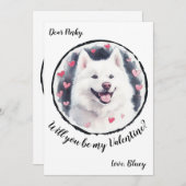 カスタマイズ可能なバレンタインデーのカード サモエド シーズンカード (正面/裏面)