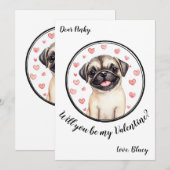 カスタマイズ可能なバレンタインデーのカード・パグ シーズンカード (正面/裏面)