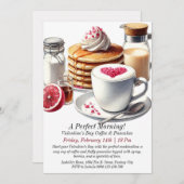 カスタマイズ可能なバレンタインデーコーヒー&パンケーキ 招待状 (正面/裏面)