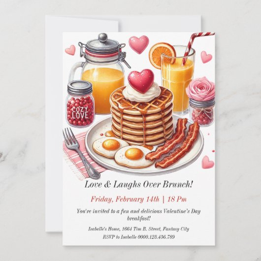 カスタマイズ可能なバレンタインデー朝食 招待状 (正面)