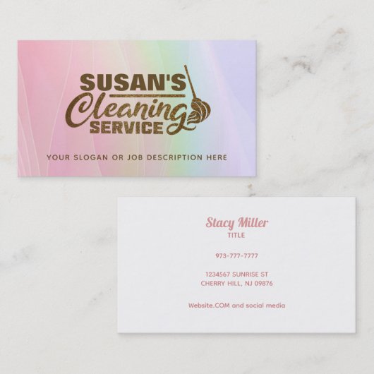 カスタマイズ可能なパステルピンクのクリーニング名刺 名刺 (正面/裏面)