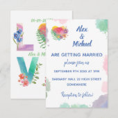 カスタマイズ可能なパステル水彩ラブ フローラル ウェディング 招待状 (正面/裏面)