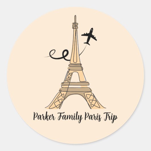 カスタマイズ可能なパリトリップシックエッフェルタワー飛行機 ラウンドシール (正面)