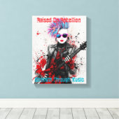 カスタマイズ可能なパンクガールギタリストアート感動的 キャンバスプリント (インサイチュ (ウッドフロア))