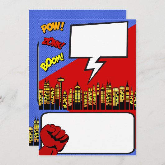 カスタマイズ可能なパーティの招待状すごい：英雄の誕生日 招待状 (正面/裏面)