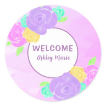 カスタマイズ可能なパープルウォーターカラーフラワーベイビーシャワー